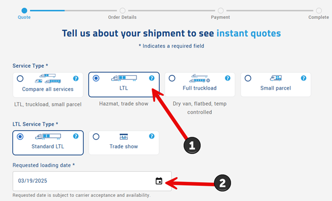How to book an LTL shipment | Step 3: Select Mode
