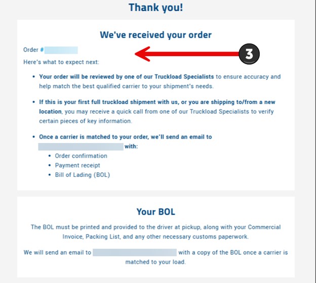 Step 16 book flatbed: Booking confirmation